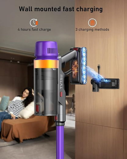 Cordless Vacuum Cleaner, 580W 50Kpa Suction, 70Mins Runtime, Self-Standing Stick Vacuum with LED Display, V-Shape Anti-Tangle Brush for Hard Floor Carpets Pet Hair