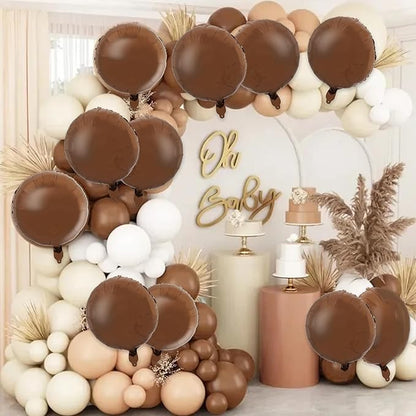 TONIFUL 30Pcs 18 Inch Chocolate Round Shape Foil Balloons Big Brown Circle Helium Mylar Ballons for Thanksgiving Birthday Wedding Halloween Baby Shower Anniversary Engagement Party Decor Supplies