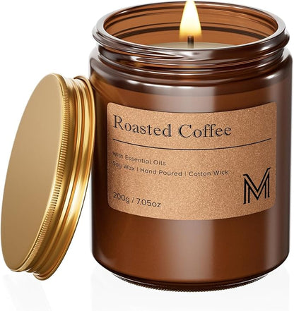 M&SENSE Roasted Coffee Scented Christmas Candle Gift, Aromatherapy Candle Set for Women, Soy Wax Candles Home Scented, Long Lasting Amber Jar Candles Gift for Christmas, Thanksgiving, Holiday