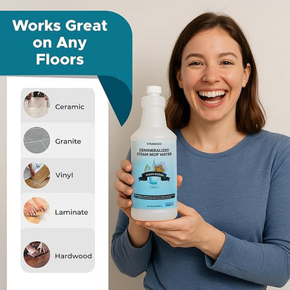Steam & Go Demineralized Water Cleaning Solution for Floor & Multi-Surface Steam Cleaners - Compatible for All Steam Mops - Clean Ocean Scent, 32 oz