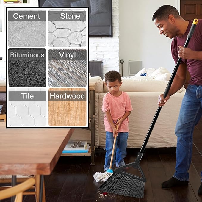 Heavy Duty Broom Outdoor Indoor, Upgraded Commercial Angle Brooms, Black Broom for Sweeping House, Restaurant, Kitchen, Garage, Courtyard
