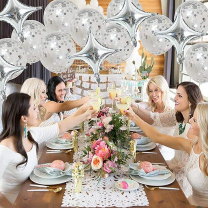 18inch Star Shape Foil Mylar Balloon,30 pcs Silver Four Angle Star Balloons for Birthday Party,Wedding,Valentine's Day, engagement party，Christmas,Baby Shower Backdrops Decorations