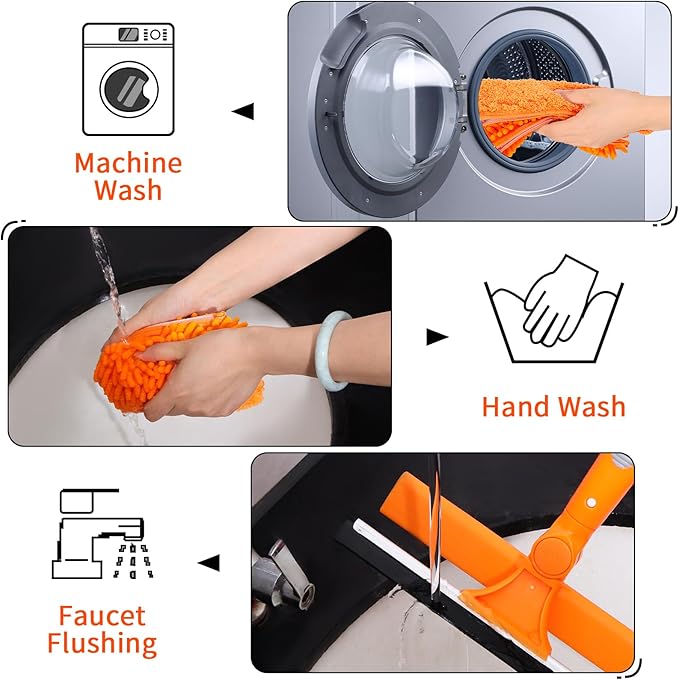 Window Washing Kit with Extension Pole, 73’’ Window Cleaning Squeegee Kit, 3 in 1 Window Cleaning Kit with 2 Microfiber Pads & 2 Chenille Pads for Indoor Outdoor Windows