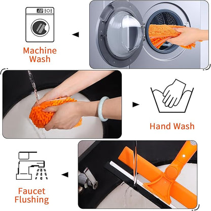 Window Washing Kit with Extension Pole, 73’’ Window Cleaning Squeegee Kit, 3 in 1 Window Cleaning Kit with 2 Microfiber Pads & 2 Chenille Pads for Indoor Outdoor Windows