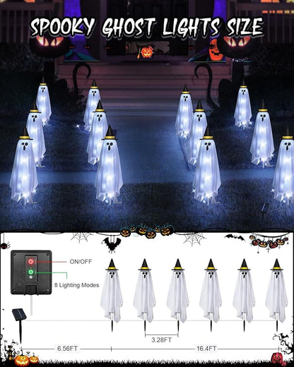 Halloween Decorations Solar Ghost Lights Outdoor, 6-Packs Solar Garden Spooky Decorations Lights, Light up Floating Scary Ghosts Decorations, Lights Yard, Pathway,Haunted House Party Decor