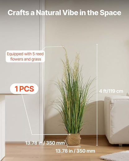 VEVOR Artificial Grass Plant, 47 inch Reed Flower Grass in Pot, Premium PVC Faux Fake Greenery Shrubs Plant for Indoor Outdoor House Home Garden Office Room Décor, Housewarming, 1 Pack Green