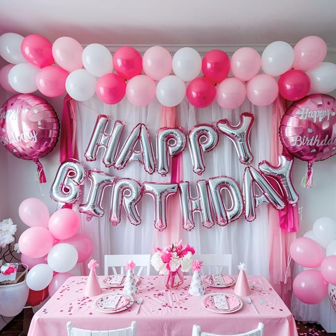 Pink Balloons, 12 Inch Hot Pink Balloons, Pastel Metallic Pink White Latex Balloon Helium for Girls Birthday Baby Shower Wedding Gender Reveal Bridal Shower Princess Party Decoration