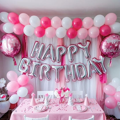 Pink Balloons, 12 Inch Hot Pink Balloons, Pastel Metallic Pink White Latex Balloon Helium for Girls Birthday Baby Shower Wedding Gender Reveal Bridal Shower Princess Party Decoration