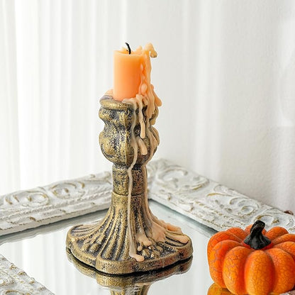 Sungmor Vintage Gold Cast Iron Candle Holder – 4.4" Tall Decorative Rustic Taper Candle Stand – Heavy Antique-Style Candlestick for Table Centerpiece, Fireplace Mantel, or Farmhouse Home Décor