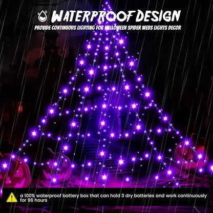 Halloween Decorations Outdoor Giant Spider Web Lights,23ft x 18ft Black Spider Web with 500 LEDs Purple,Waterproof for Halloween Yard Decorations and 8 Modes. (Black Nylon Rope and Purple LED Lights)
