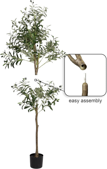 Kate and Laurel Oliveira Faux Olive Tree with Jia Curved Planter Pot, 5 FT, Cream, Potted Artificial Tree Indoor with Realistic Foliage and Added Moss, Fake Plant for Living Room Decor