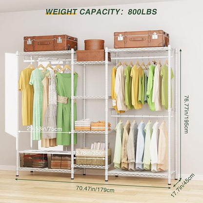 LEHOM G6 Wire Garment Rack Heavy Duty Clothes Rack Compact Large Size Armoire Storage Rack Freestanding Metal Clothing Rack Closet Wardrobe with 3 Hanger Rod and 4 Large Shelves 4 Small Shelves, White