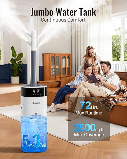 Cool and Warm Mist Humidifier Large Room, 5.3Gal/20L Humidifiers for Home 2500 sq ft, Air Humidifiers for Bedroom with Diffuser&Extended Tube, Whole House Humidifiers for Nursery Baby Plants
