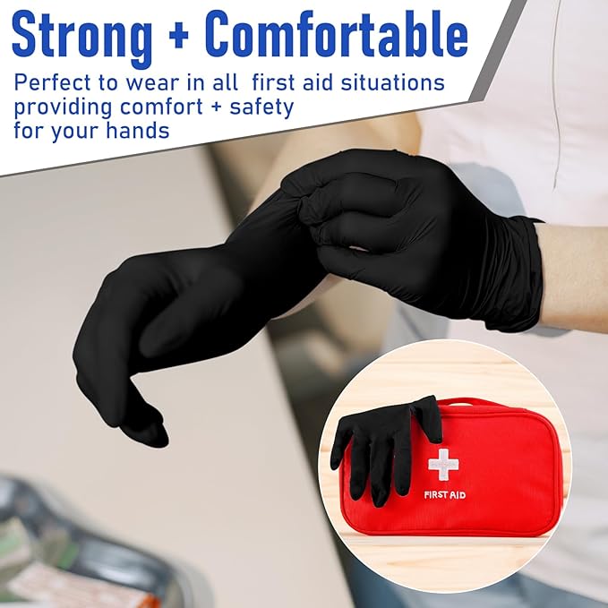 50 Pairs Disposable Emergency Glove Individually Packaged Travel Gloves Travel Trauma Essential Nitrile Glove (Black)