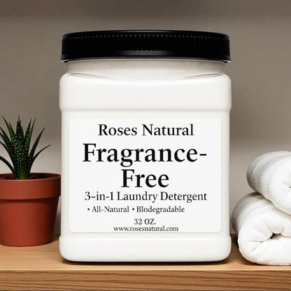 Fragrance Free 3-in-1 Laundry Powder Detergent – Plant-Based, Hypoallergenic, No Added Fragrance or Dyes, Safe for Sensitive Skin, Biodegradable & HE Machine Safe, 32 oz