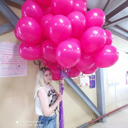 Hot Pink Balloons 12 Inch, 50Pcs Fuschia Pink Balloon Magenta Latex Balloons Matte Neon Dark Rose Pink Helium Balloons for Princess Birthday Wedding Baby Shower Valentine's Day Party Decoration