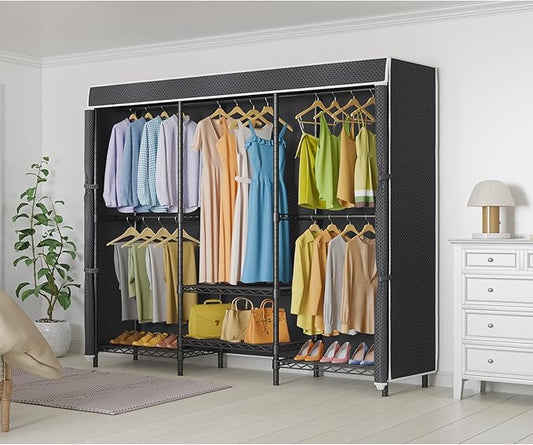 VIPEK V5C SE Covered Clothes Rack Heavy Duty Garment Rack with Cover and Adjustable Shelves, Freestanding Portable Closet Wardrobe Closet Racks, Black Clothing Rack with Black Upgarded Polyester Cover
