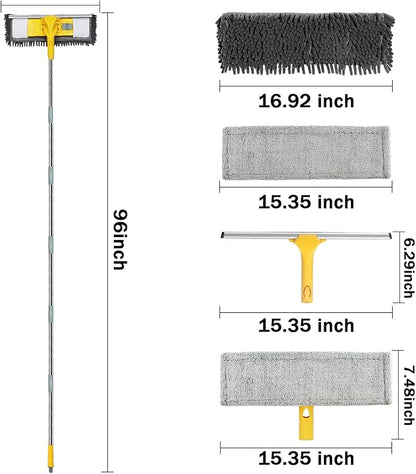 96" Long Handle Window Cleaner Tool Squeegee with Extension Pole, 2 in 1 Large Surface Window Cleaning Kit, Professional Window Washing Kit for High Windows Glass Car Mirror Solar Panel