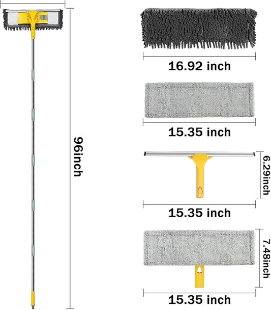 96" Long Handle Window Cleaner Tool Squeegee with Extension Pole, 2 in 1 Large Surface Window Cleaning Kit, Professional Window Washing Kit for High Windows Glass Car Mirror Solar Panel