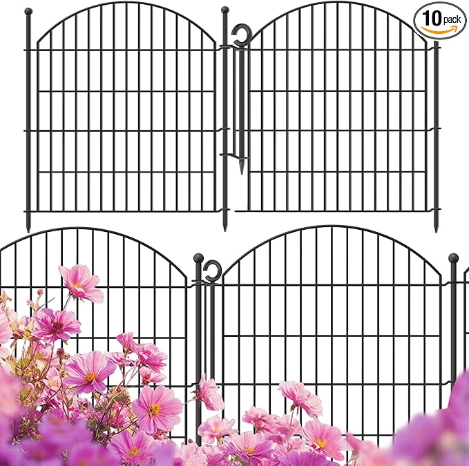 Decorative Garden Fence 32in (H) x24ft (L), 10 Pack No Dig Fence Animal Barrier for Dog with Lock, Arched Flower Bed Edging, Wire Border Panel Fencing for Yard Patio Outdoor Decor
