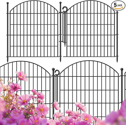 Decorative Garden Fence 32in (H) x12ft (L), 5 Pack No Dig Fence Animal Barrier for Dog with Lock, Arched Flower Bed Edging, Wire Border Panel Fencing for Yard Patio Outdoor Decor