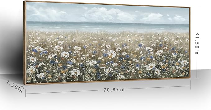 amatop Oversized Framed Canvas Wall Art 6x2.6 ft – Extra Large Farmhouse Art Work Boho Beach Coastal Ocean Nature Daisy Flowers Landscape Picture for Giant Living Room Bedroom Office Decor 71“x31”