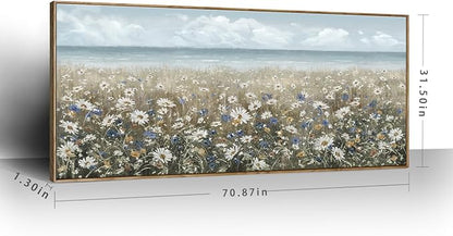 amatop Oversized Framed Canvas Wall Art 6x2.6 ft – Extra Large Farmhouse Art Work Boho Beach Coastal Ocean Nature Daisy Flowers Landscape Picture for Giant Living Room Bedroom Office Decor 71“x31”