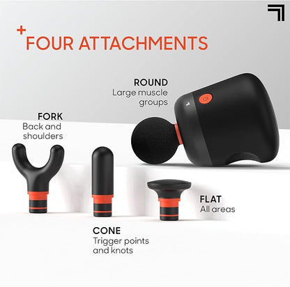 Sharper Image® Powerboost® Palm Portable Percussion Massager - 4 Attachments, 4 Speeds| Compact Full Body Back & Shoulder Mini Massage Gun| Deep Tissue Muscle Soreness Recovery| Wellness Gift