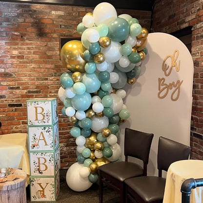 Sage Green and Blue Balloons, 60 PCS 12 Inch Dusty Green Blue Sand White Gold Balloons for Baby Shower Bridal Shower Wedding Boho Birthday Party Decorations