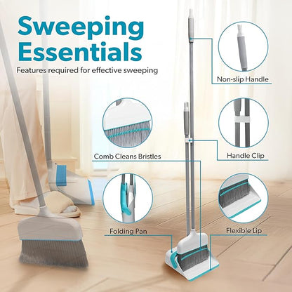 BLACK+DECKER Butler Broom and Dustpan Set for Home, Short Handle, Stand Up and Lightweight Space Saving Dust Pan and Broom Combo for Kitchen, Living Room, Bathroom, Lobby Floor Use