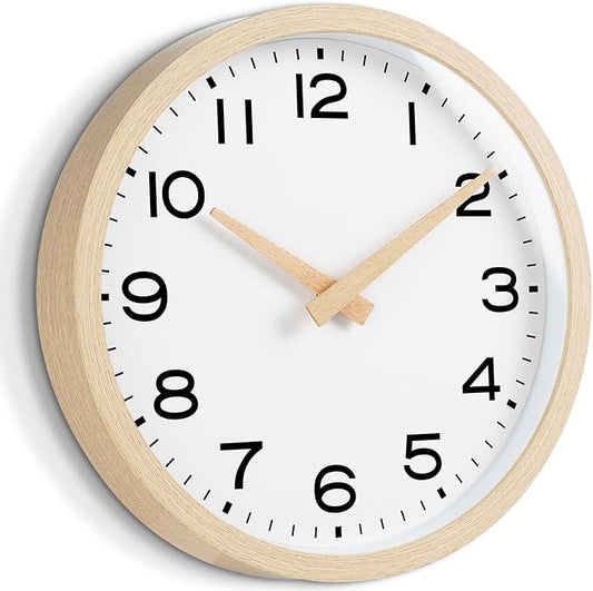 AKCISOT Wall Clock 12 Inch,Boho Office Wall Clocks Battery Operated Non Ticking,Silent Modern Clock Decorative for Kitchen,Bedroom,Living Room,Classroom(Wood Grain)