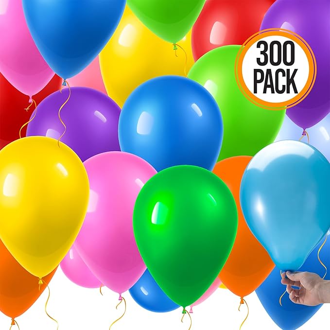 Prextex 300 Party Balloons 12 Inch 10 Assorted Rainbow Colors - Bulk Pack of Strong Latex Balloons for Party Decorations, Birthday Parties Supplies or Arch Decor - Helium Quality