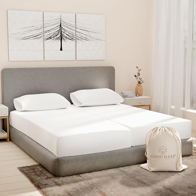 Split King Sheets Sets for Adjustable Bed Cotton, Luxury Sheets, 1000 TC Egyptian Cotton Sheets, 5 Piece 100% Cotton Split King Sheet Set, Sateen Sheets, 2 Fitted - 16" Deep Pocket, White