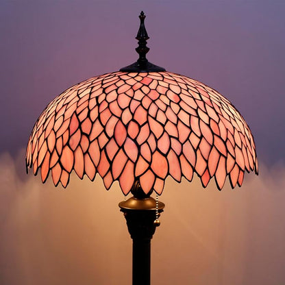 WERFACTORY Tiffany Floor Lamp Pink Wisteria Stained Glass Standing Reading Light 16X16X64 Inches Antique Style Pole Corner Lamp Decor Bedroom Living Room Home Office S523P Series