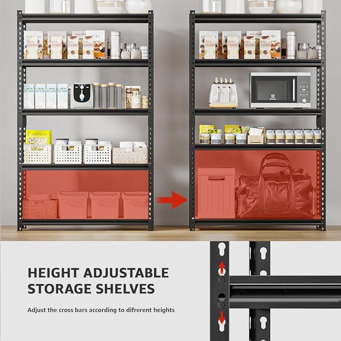 36" W Father&I 5-Shelf-Rack Industrial Metal Steel Utility Garage/Kitchen Storage Stand Shelves Shelving Unit Adjustable 5T Heavy-Duty Organizer for Bin/Closet/Pantry/ 72" H*36W*16D, Black