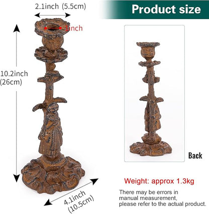Sungmor Vintage Cast Iron Candle Holder, 10.2" Tall Rustic Noblewoman Figurine Candlestick - Decorative Taper Candle Stand for Home, Tabletop, Mantel Display - Gothic, Medieval, or Farmhouse Décor