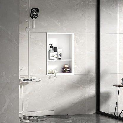 Stainless Steel Shower Niche 18" X 12" White with 2-Tiers Shelf No Tile Needed Niche Shower for Bathroom Storage Recessed Wall Niches Over Mount Installation