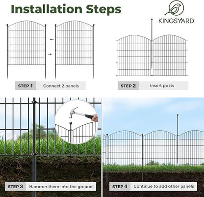 Kingsyard 32in(H) x11.6ft(L) No Dig Garden Fence Animal Barrier with Gate, 5 Panels Outdoor Dog Fences for Yard Patio, Rustproof Metal Garden Fencing for Rabbits, Temporary Fencing Stakes