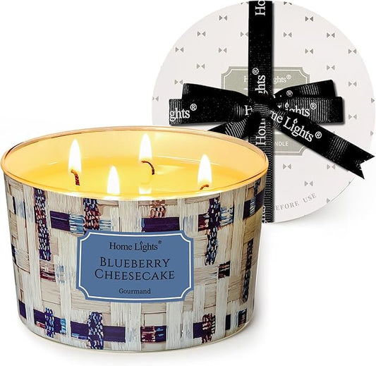 HomeLights Scented Candles for Women & Men, 18oz Candle Jars Aromatherapy 4-Wick Candle, Ideal for Rustic Modern Home Decor and Gifts, Blueberry Cheesecake