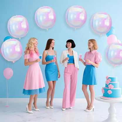 Iridescent Balloons 9 pcs,Iridescent Birthday Decorations Giant 4D Round Balloons 22 Inch for Wedding Baby Shower Holographic Party Decor