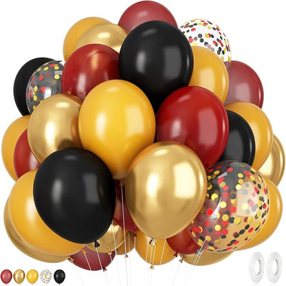 Black Burgundy Gold Balloon, 12 Inches 50 Pcs Burgundy and Gold Balloons Set with Metallic Gold Black Lemon Yellow Balloons for Kids Party Birthday Baby Shower Party Decorations