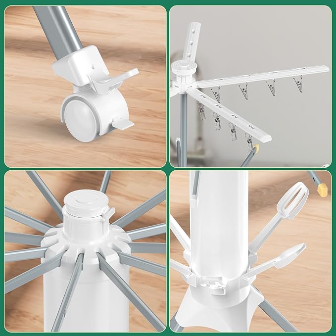 Clothes Drying Rack Foldable, 4-Legged Laundry Drying Rack Collapsible, Clothing Drying Rack with 4 Pulleys, 3-Tier Collapsible Drying Racks for Laundry and Shoes