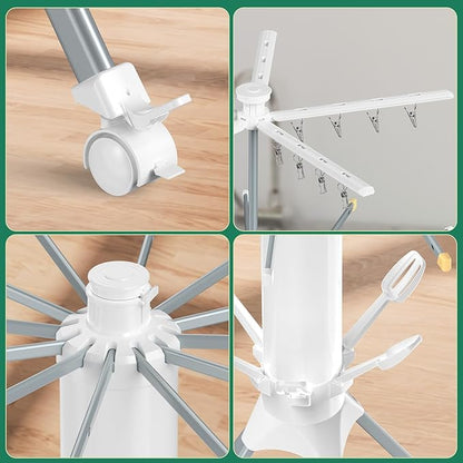 Clothes Drying Rack Foldable, 4-Legged Laundry Drying Rack Collapsible, Clothing Drying Rack with 4 Pulleys, 3-Tier Collapsible Drying Racks for Laundry and Shoes