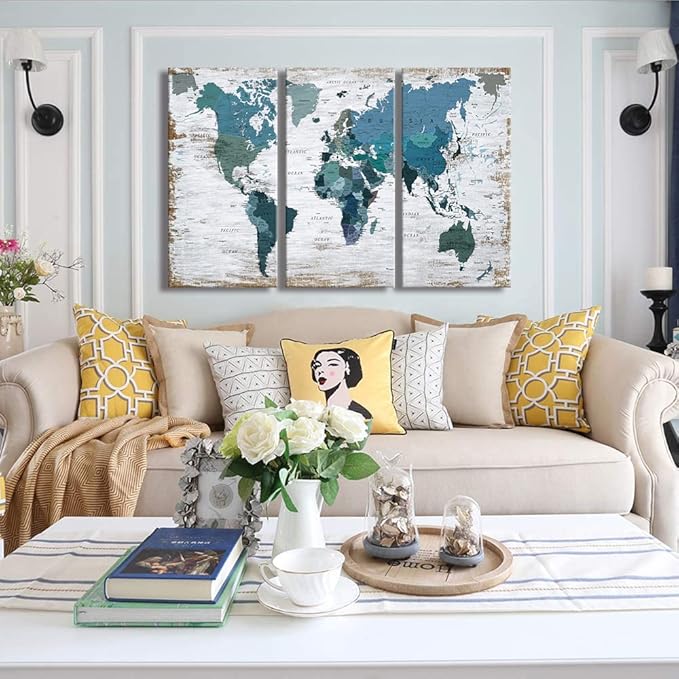 Teal blue Wall Art Watercolor Abstract Wall Decal Large Office Canvas Wall Art 24in x48in x3 Painting for Bedroom Wall Decoration for Living Room 3 piece Blue Artwork for Walls