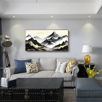 amatop Framed Extra Large Wall Art for Office Abstract Mountain Motivational Canvas Print Black and White Landscape Picture Zen Nature Giant Artwork for Contemporary Living Room Bedroom Decor 58x29 Inch