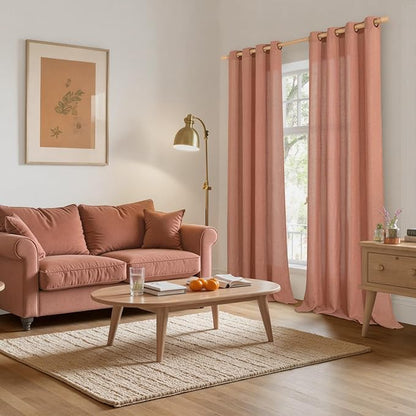 YoungsTex Terracotta Linen Curtains 95 Inch Length for Living Room, Extra Long Burnt Orange Drapes Light Filtering with Bronze Grommet Privacy for Bedroom Window Decorative, 52 x 95 Inch, 2 Panels