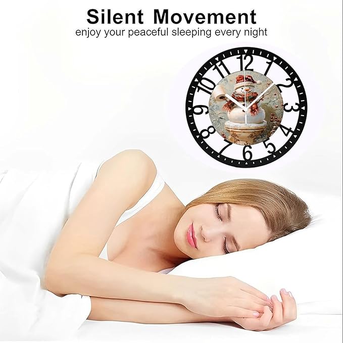 Wall Clock 10 Inch Silent Non-Ticking Modern Clocks Battery Operated - Analog Small Classic for Office, Home, Living Room,Bathroom, Kitchen, Bedroom, School,Snowman Clock