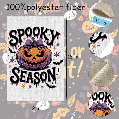 Fokongna Spooky Season Garden Flag, Halloween Scary Pumpkin Bat Decor Flag, 12x18 Inch Burlap Vertical Double Sided Flags, for Home Yard Outside Decorations
