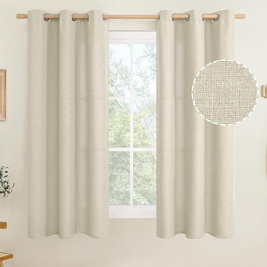 LAMIT Natural Beige Linen Curtains for Bedroom, 63 inches Grommet Thermal Insulated Thick Burlap Farmhouse Neutral Curtains Noise Reducing Light Filtering Drapes for Living Room, 2 Panels, W38 x L63