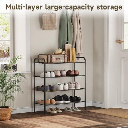 4-Tier Metal Shoe Rack, Free Standing Shoe Storage Rack for Entryway, Closet and Hallway (Black, 4-Tier-Short)